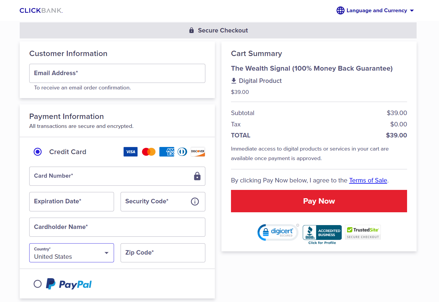 Wealth Signal order page